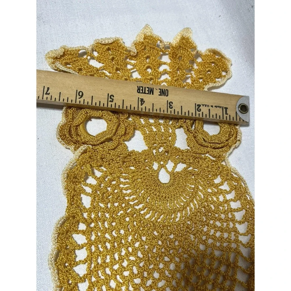 Vintage Owl Hand Crocheted Doily Cotton Gold Yellow MCM